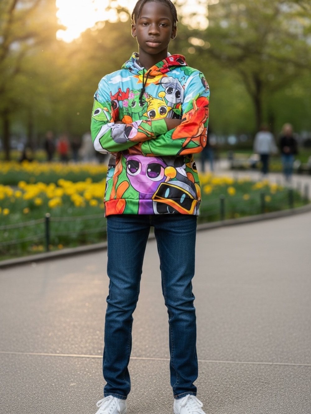 Kids Colorful Character Graphic Hoodie – Bright Multi-Color Pullover NWOT